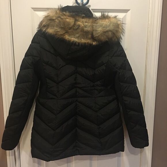 London Fog medium black winter jacket coat faux fur hood - Picture 3 of 6